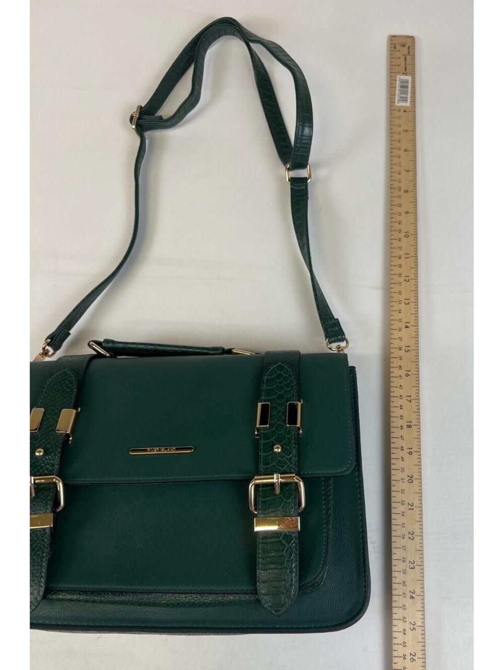 River Island Green Faux Leather Crossbody Satchel Bag Strap Buckle Handbag - Picture 11 of 13